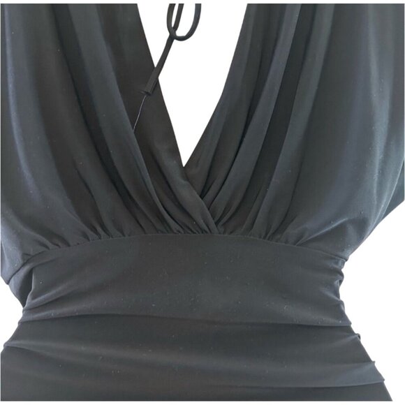Sabora Black Ruched Belted V-Neck Dress Size M - Picture 5 of 10